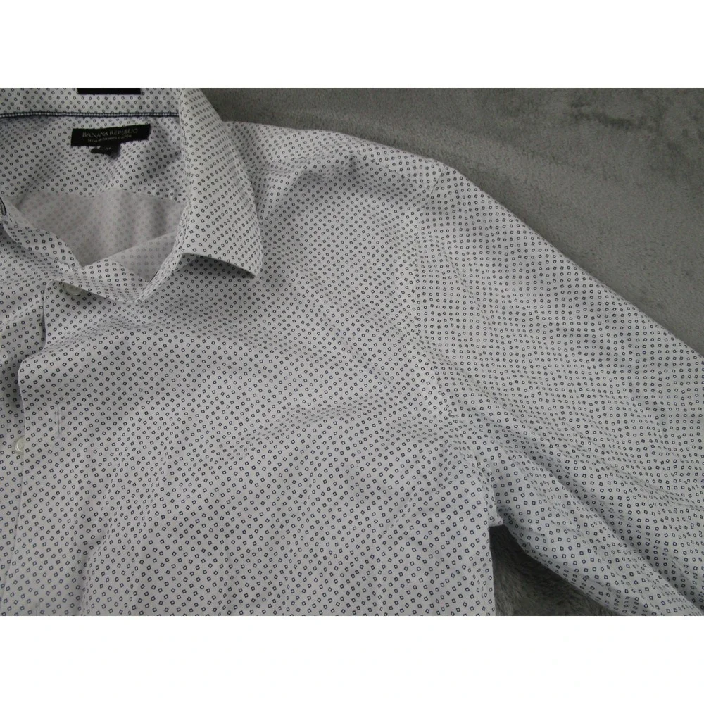 Banana Republic Shirt Mens‎ Medium White Standard Geometric Long Sleeve Preppy
